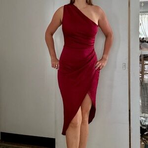 The Vanity Room One-Shoulder Burgundy Dress